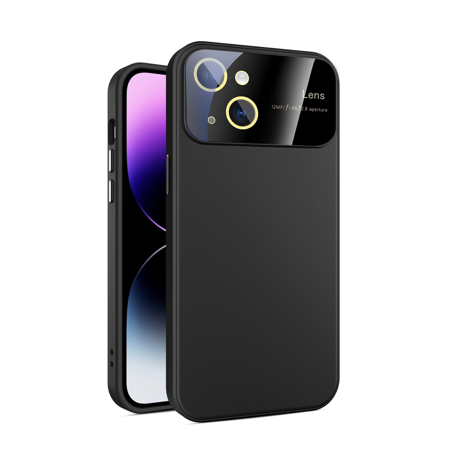 ELECTROPRIME For iPhone 15 Large Glass Window PC Phone Case with Integrated Lens Film(Black)