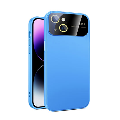 ELECTROPRIME For iPhone 15 Large Glass Window PC Phone Case with Integrated Lens Film(Sky Blue)
