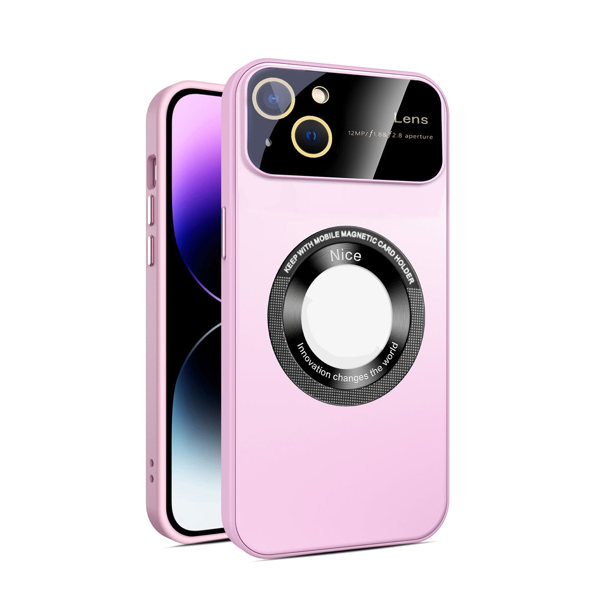 ELECTROPRIME For iPhone 15 Plus Large Glass Window Magnetic Magsafe Phone Case with Lens Film(Pink)