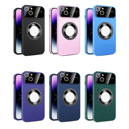 ELECTROPRIME For iPhone 15 Plus Large Glass Window Magnetic Magsafe Phone Case with Lens Film(Pink)