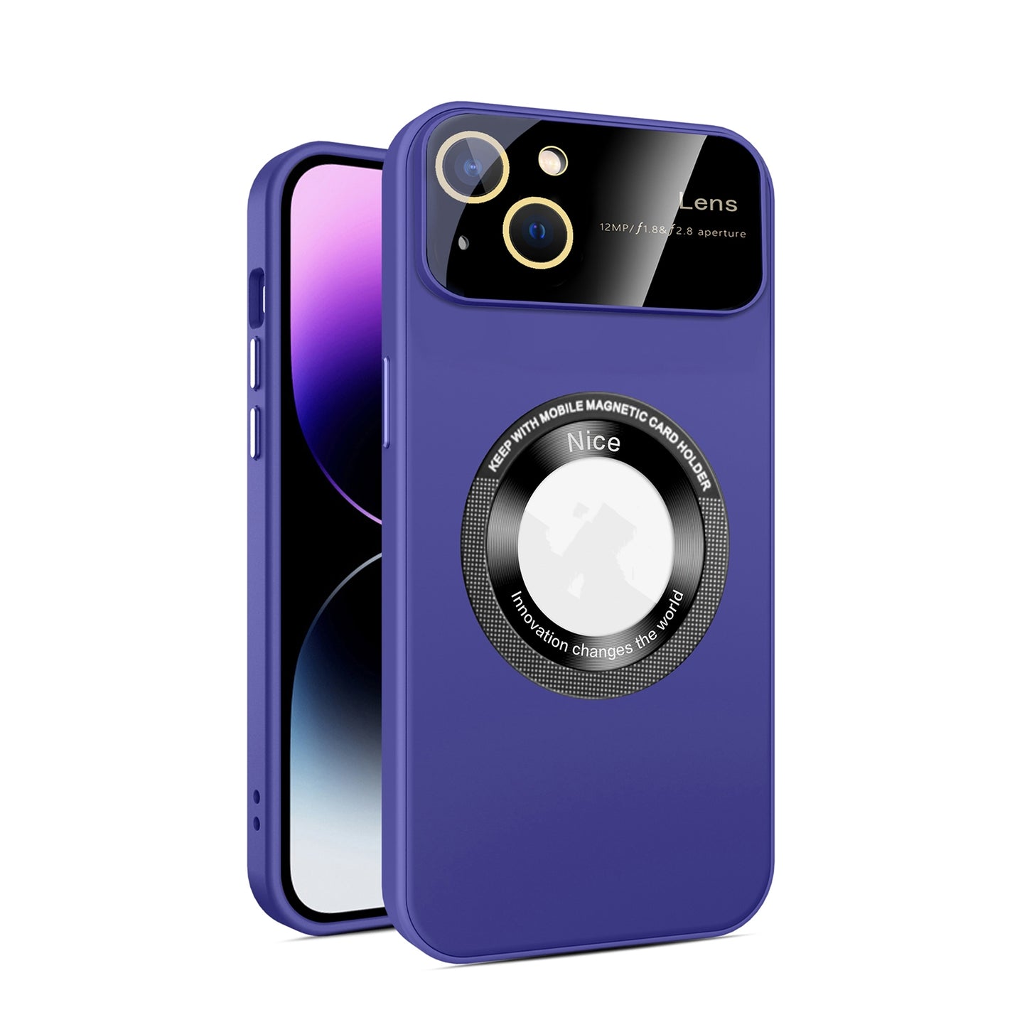 ELECTROPRIME For iPhone 15 Large Glass Window Magnetic Magsafe Phone Case with Lens Film(Dark Purple)
