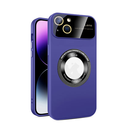 ELECTROPRIME For iPhone 15 Large Glass Window Magnetic Magsafe Phone Case with Lens Film(Dark Purple)