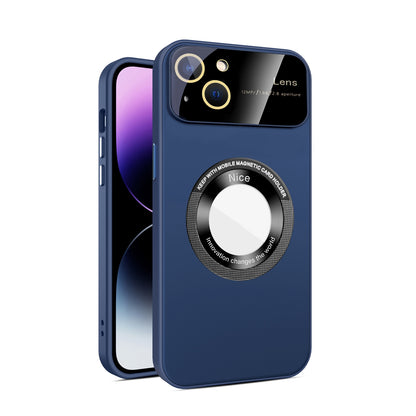 ELECTROPRIME For iPhone 15 Large Glass Window Magnetic Magsafe Phone Case with Lens Film(Royal Blue)