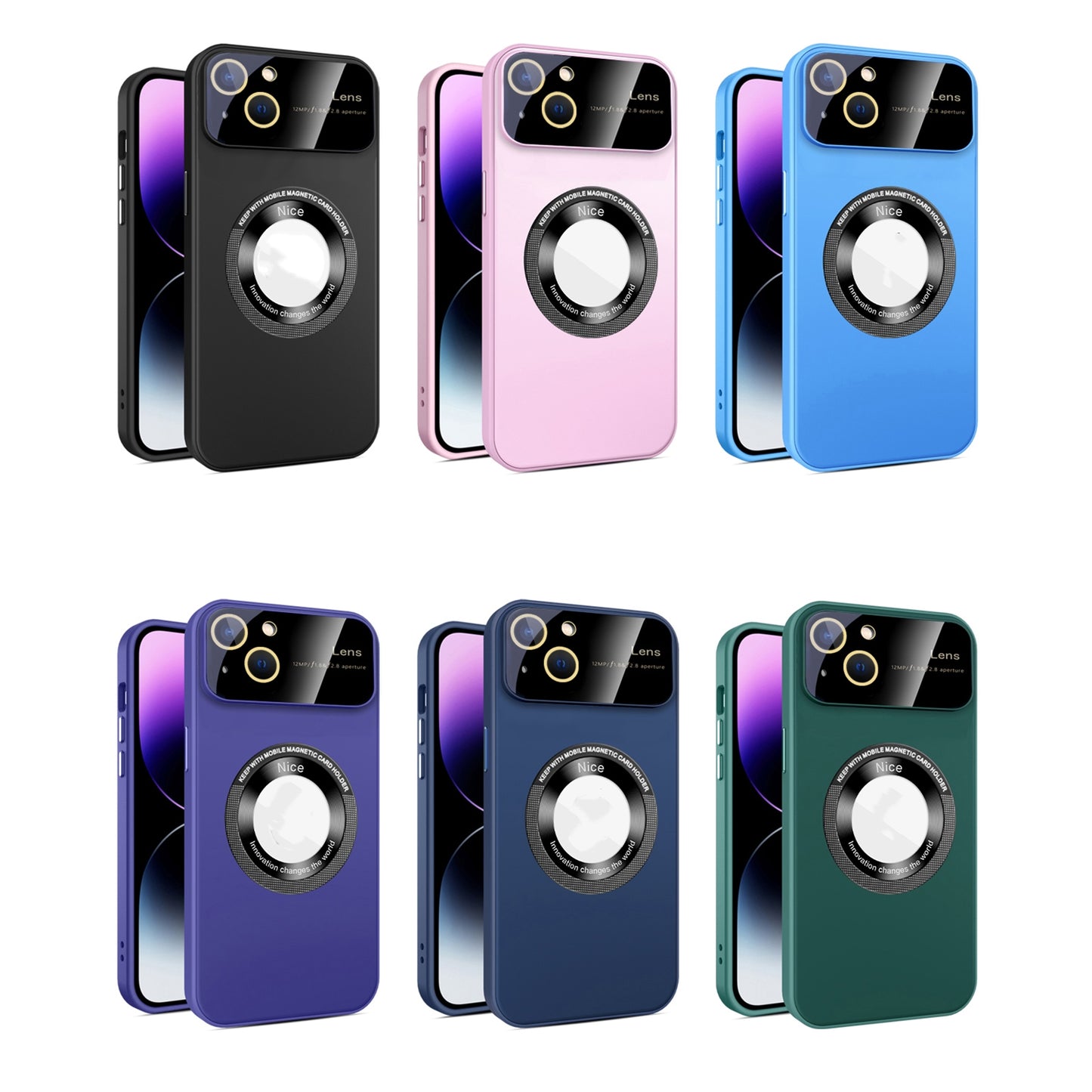 ELECTROPRIME For iPhone 15 Large Glass Window Magnetic Magsafe Phone Case with Lens Film(Royal Blue)