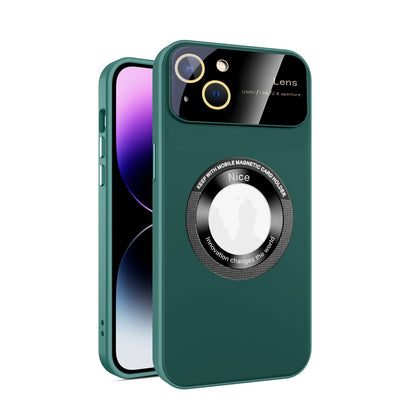 ELECTROPRIME For iPhone 15 Large Glass Window Magnetic Magsafe Phone Case with Lens Film(Green)