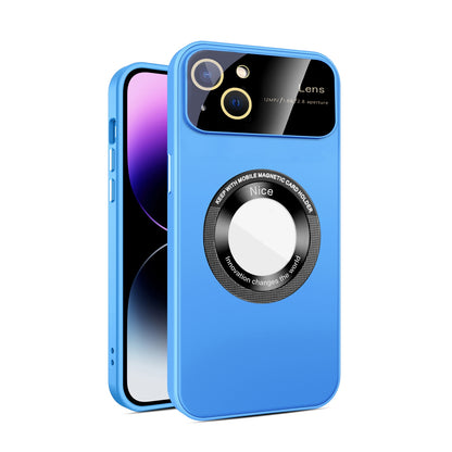 ELECTROPRIME For iPhone 15 Large Glass Window Magnetic Magsafe Phone Case with Lens Film(Sky Blue)