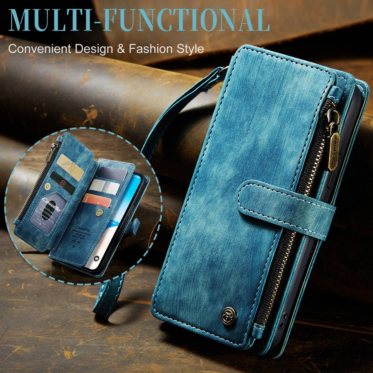 ELECTROPRIME For iPhone 15 Plus CaseMe C30 Multifunctional Leather Phone Case(Blue)
