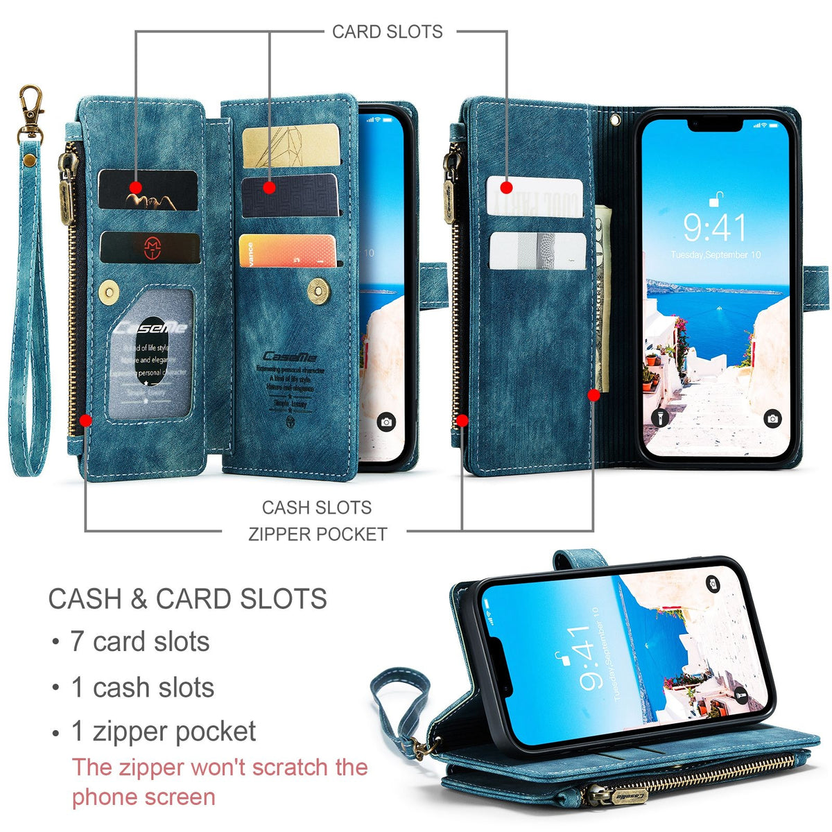 ELECTROPRIME For iPhone 15 Plus CaseMe C30 Multifunctional Leather Phone Case(Blue)