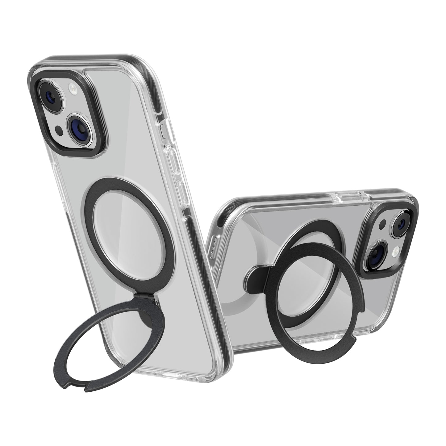 ELECTROPRIME For iPhone 15 Kingsteel Wolf MagSafe Holder Transparent Phone Case(Black)