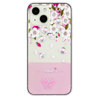ELECTROPRIME For iPhone 15 Bronzing Butterfly Flower TPU Phone Case(Peach Blossoms)
