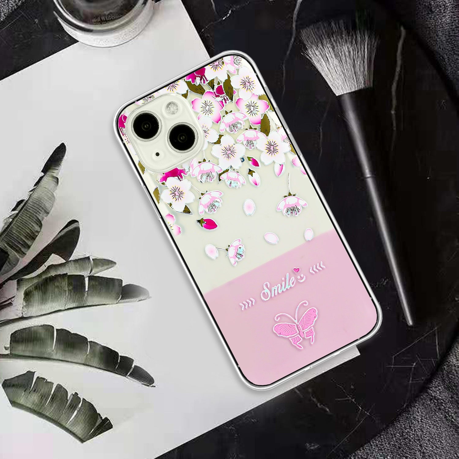 ELECTROPRIME For iPhone 15 Bronzing Butterfly Flower TPU Phone Case(Peach Blossoms)