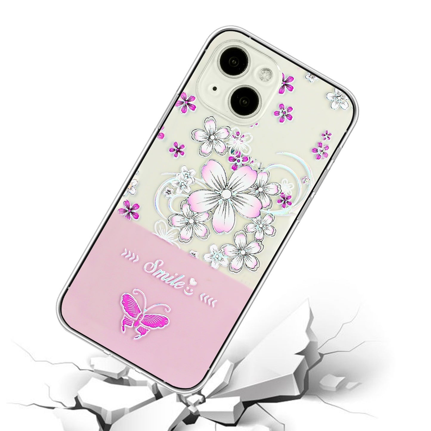 ELECTROPRIME For iPhone 15 Bronzing Butterfly Flower TPU Phone Case(Cherry Blossoms)