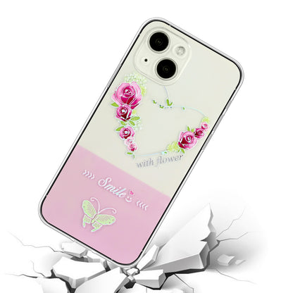 ELECTROPRIME For iPhone 15 Bronzing Butterfly Flower TPU Phone Case(Rose Heart)