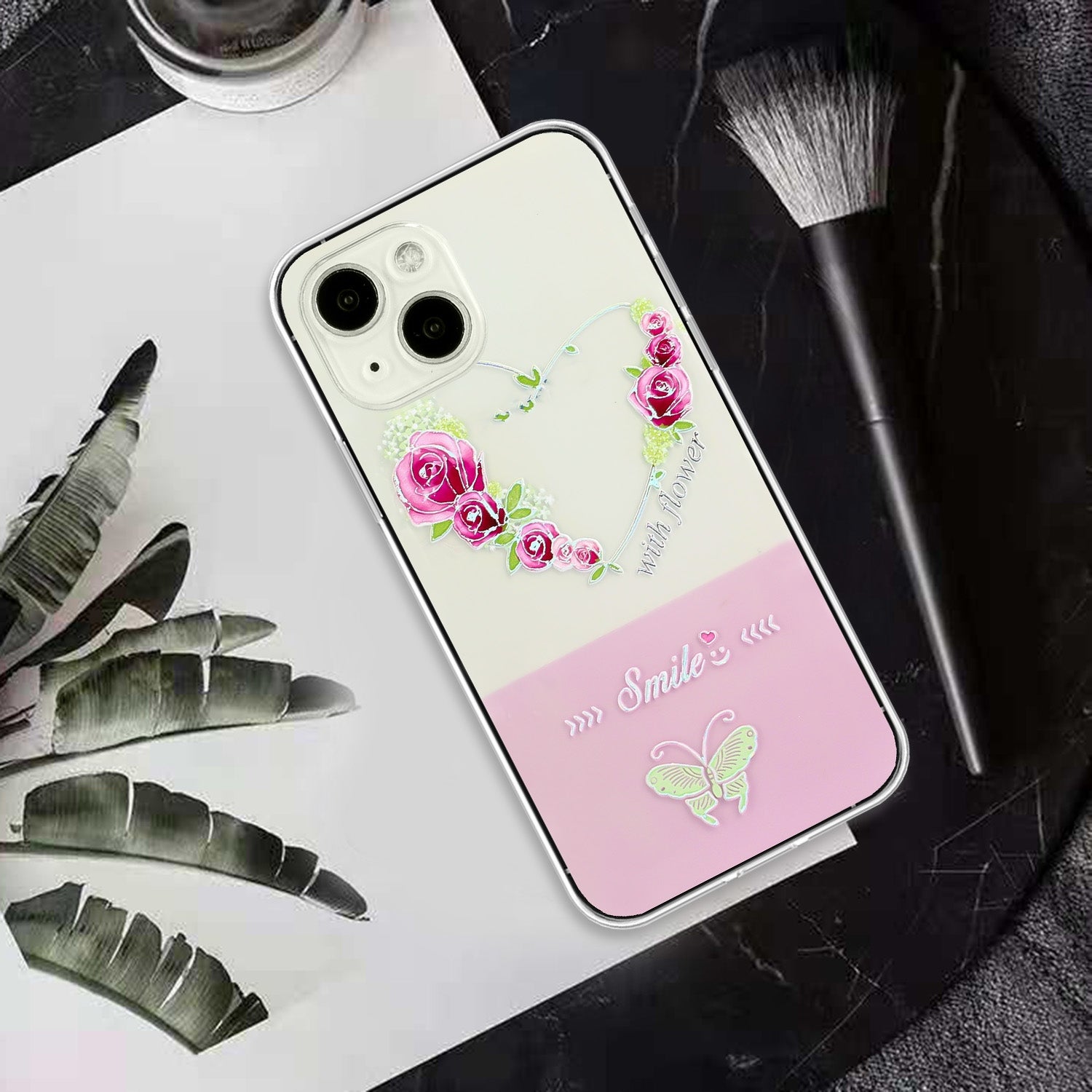 ELECTROPRIME For iPhone 15 Bronzing Butterfly Flower TPU Phone Case(Rose Heart)