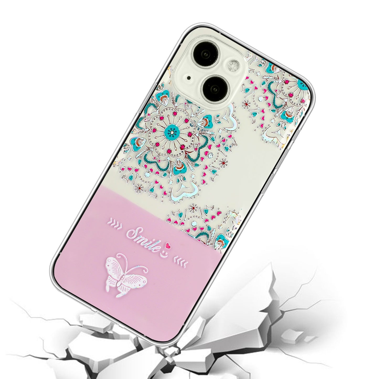 ELECTROPRIME For iPhone 15 Bronzing Butterfly Flower TPU Phone Case(Peacock Flower)
