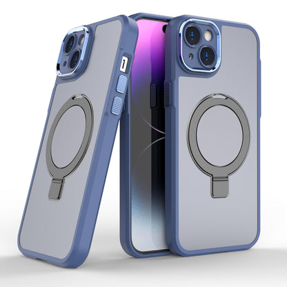 ELECTROPRIME For iPhone 15 MagSafe Magnetic Metal Holder Phone Case(Blue)