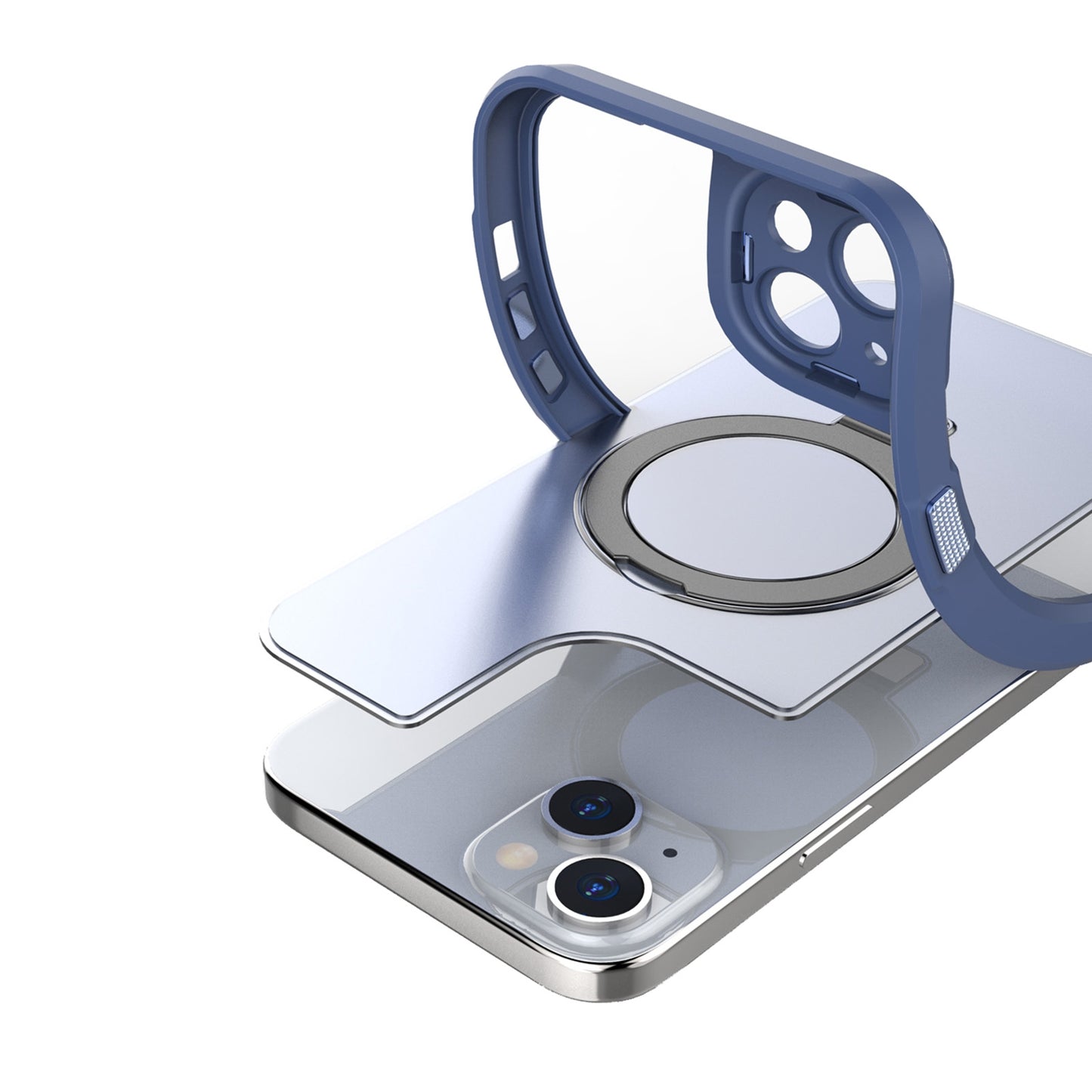 ELECTROPRIME For iPhone 15 MagSafe Magnetic Metal Holder Phone Case(Blue)