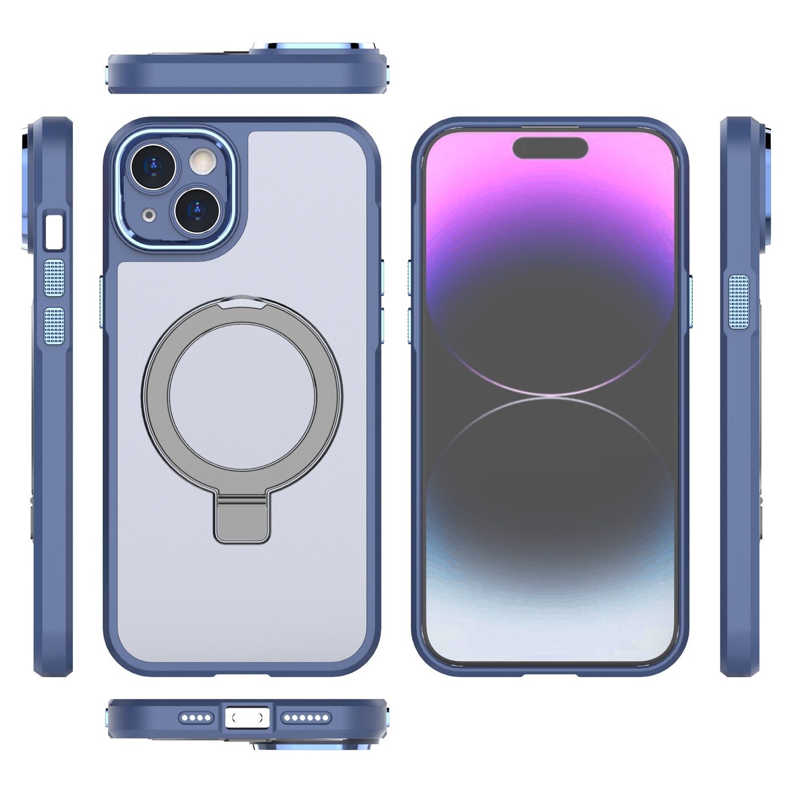 ELECTROPRIME For iPhone 15 MagSafe Magnetic Metal Holder Phone Case(Blue)