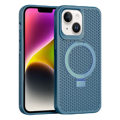 ELECTROPRIME For iPhone 15 Plus Skin Feel PC+TPU Cooling Magnetic Magsafe Phone Case with Stand(Navy Blue)