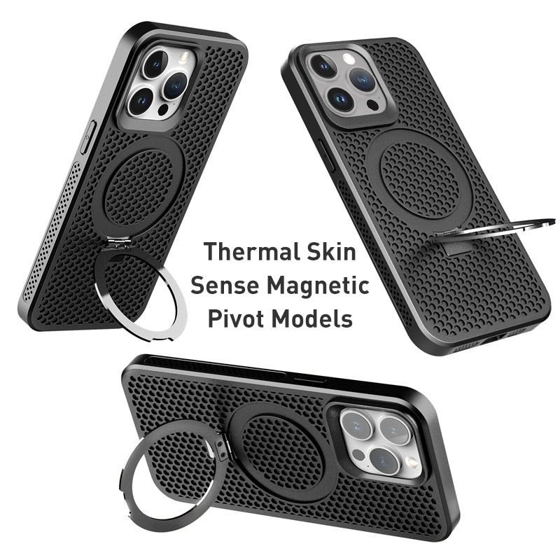 ELECTROPRIME For iPhone 15 Plus Skin Feel PC+TPU Cooling Magnetic Magsafe Phone Case with Stand(Navy Blue)