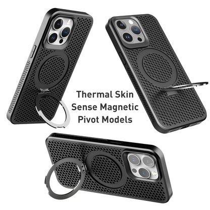 ELECTROPRIME For iPhone 15 Plus Skin Feel PC+TPU Cooling Magnetic Magsafe Phone Case with Stand(Navy Blue)