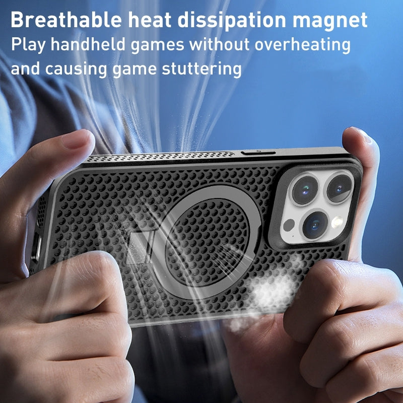 ELECTROPRIME For iPhone 15 Plus Skin Feel PC+TPU Cooling Magnetic Magsafe Phone Case with Stand(Navy Blue)