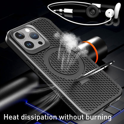 ELECTROPRIME For iPhone 15 Plus Skin Feel PC+TPU Cooling Magnetic Magsafe Phone Case with Stand(Navy Blue)