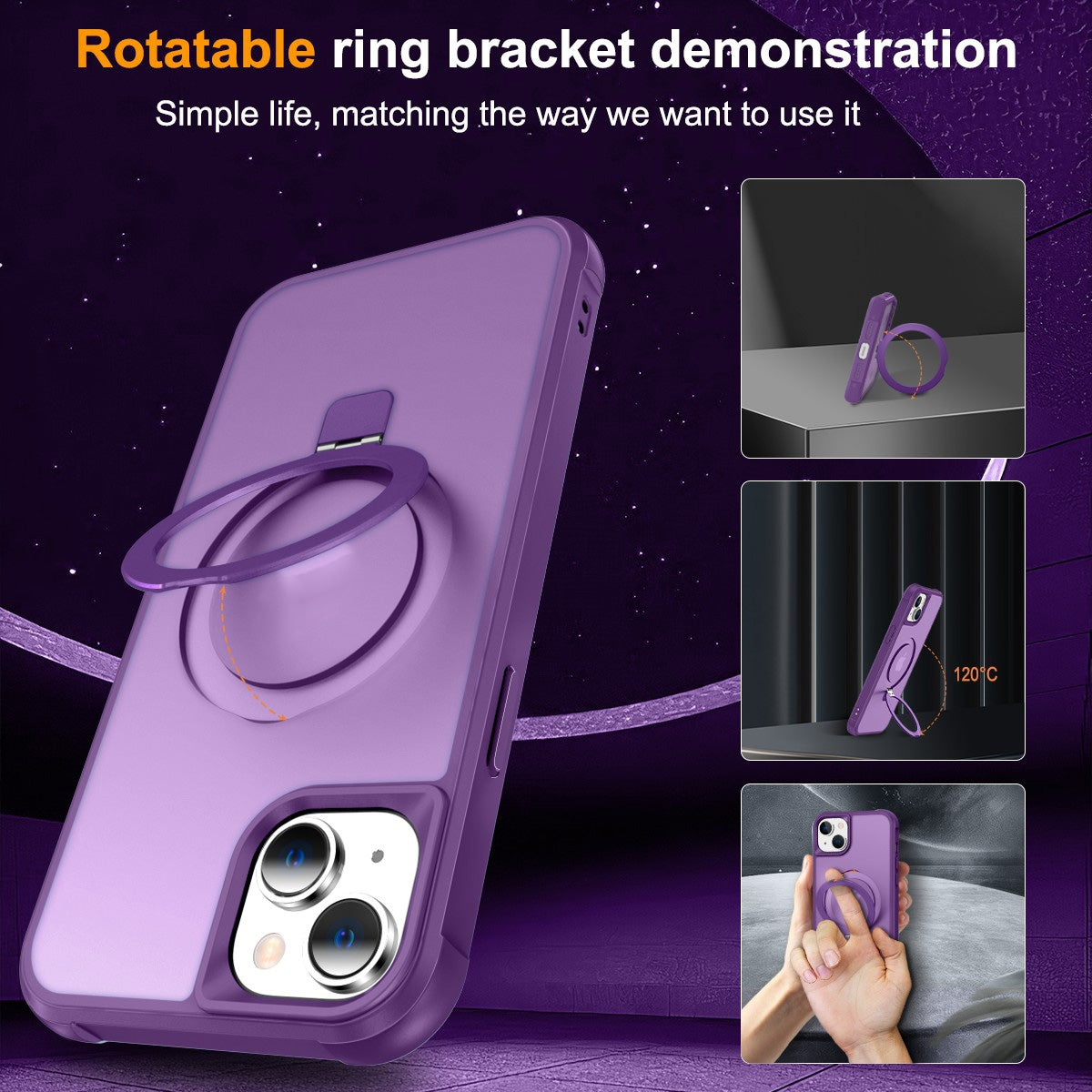 ELECTROPRIME For iPhone 15 MagSafe Magnetic Holder Phone Case(Purple)