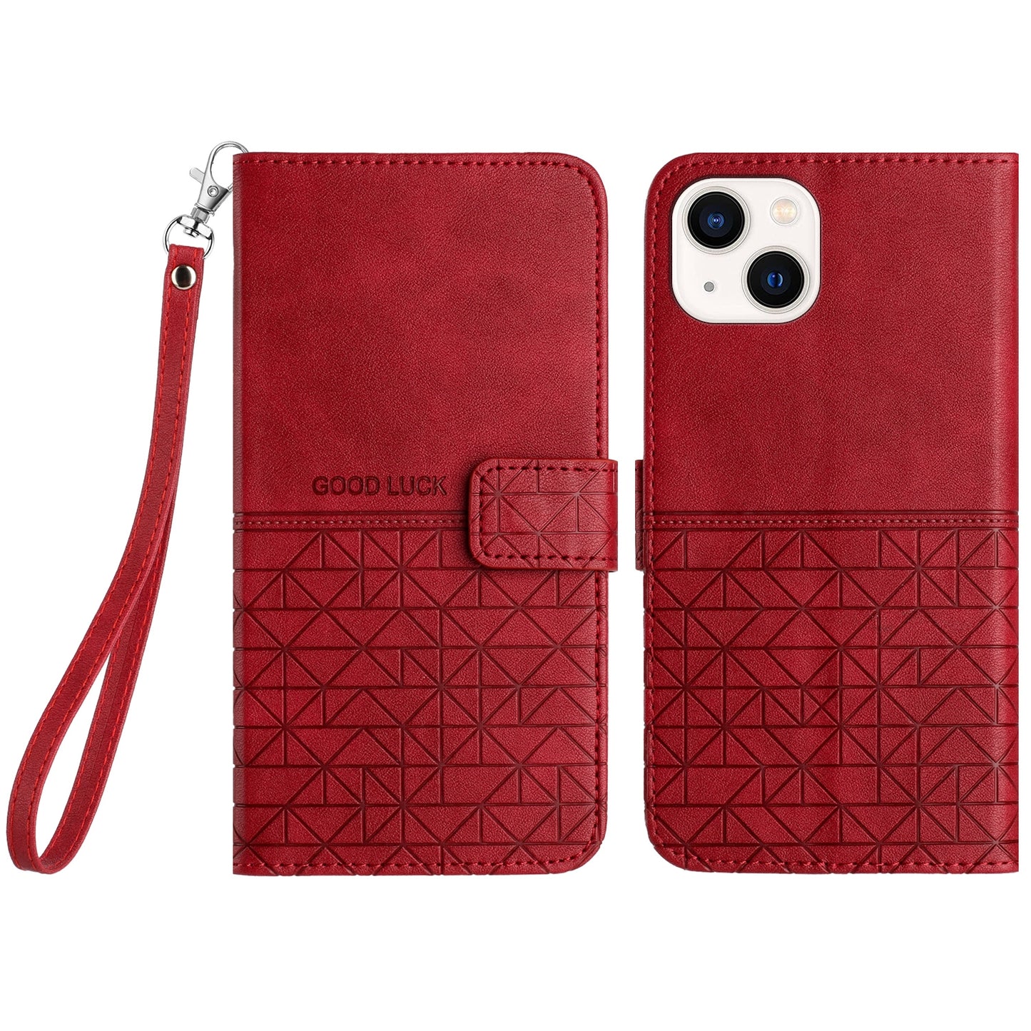 ELECTROPRIME For iPhone 15 Rhombic Texture Leather Phone Case with Lanyard(Red)