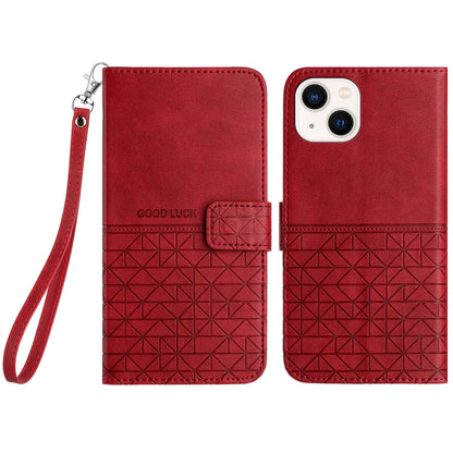 ELECTROPRIME For iPhone 15 Rhombic Texture Leather Phone Case with Lanyard(Red)