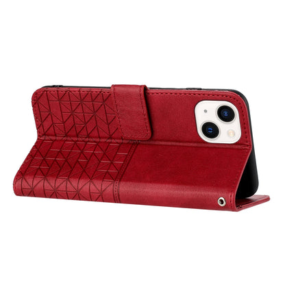 ELECTROPRIME For iPhone 15 Rhombic Texture Leather Phone Case with Lanyard(Red)