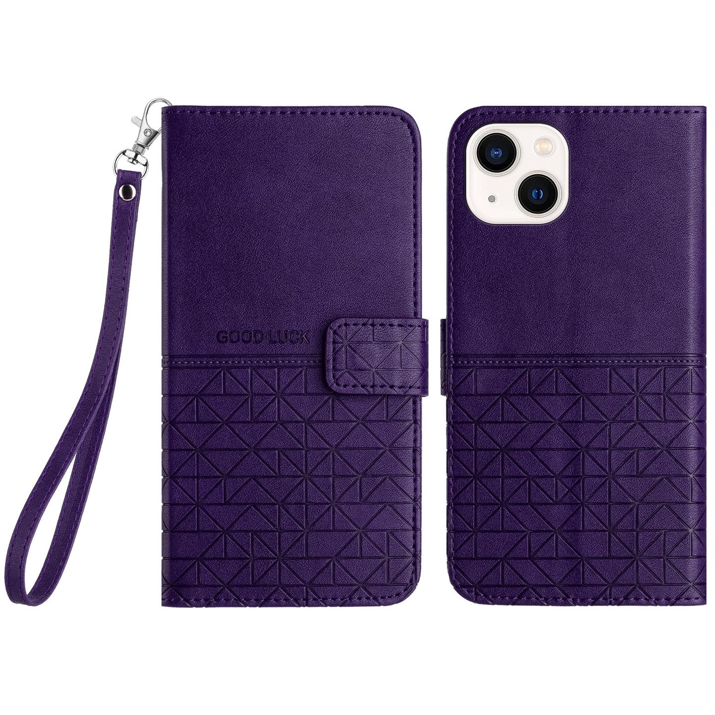 ELECTROPRIME For iPhone 15 Rhombic Texture Leather Phone Case with Lanyard(Purple)
