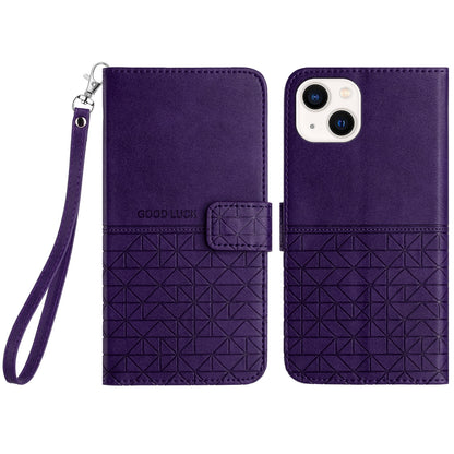 ELECTROPRIME For iPhone 15 Rhombic Texture Leather Phone Case with Lanyard(Purple)