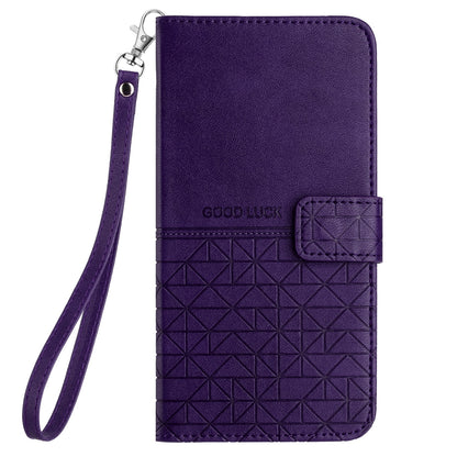 ELECTROPRIME For iPhone 15 Rhombic Texture Leather Phone Case with Lanyard(Purple)