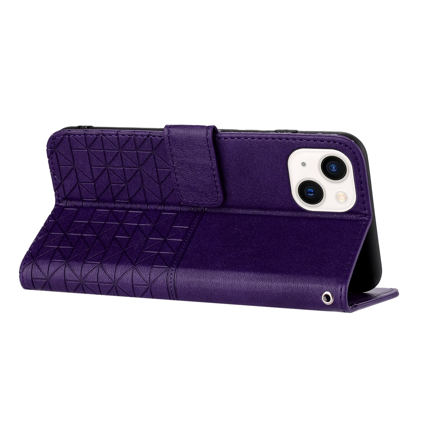 ELECTROPRIME For iPhone 15 Rhombic Texture Leather Phone Case with Lanyard(Purple)