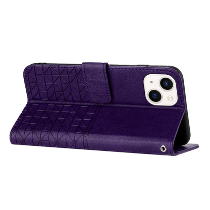 ELECTROPRIME For iPhone 15 Rhombic Texture Leather Phone Case with Lanyard(Purple)