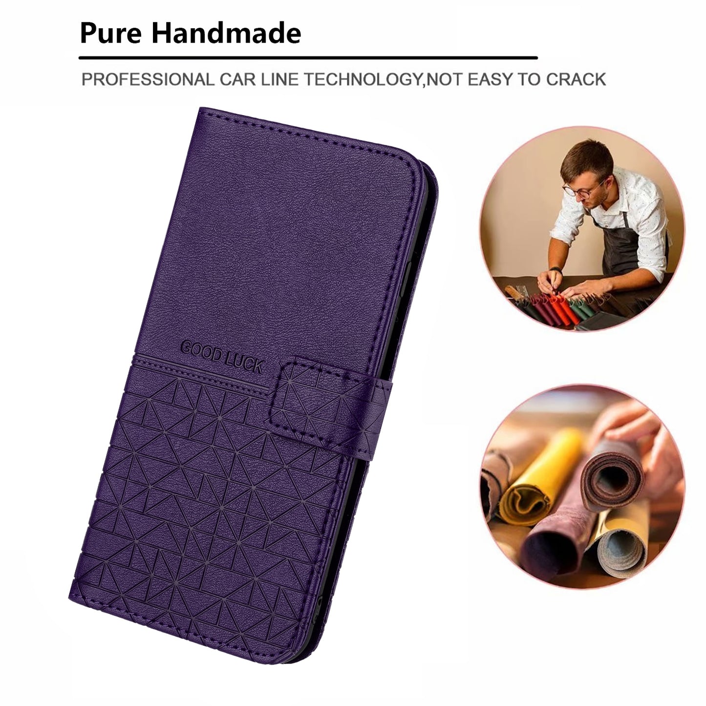 ELECTROPRIME For iPhone 15 Rhombic Texture Leather Phone Case with Lanyard(Purple)