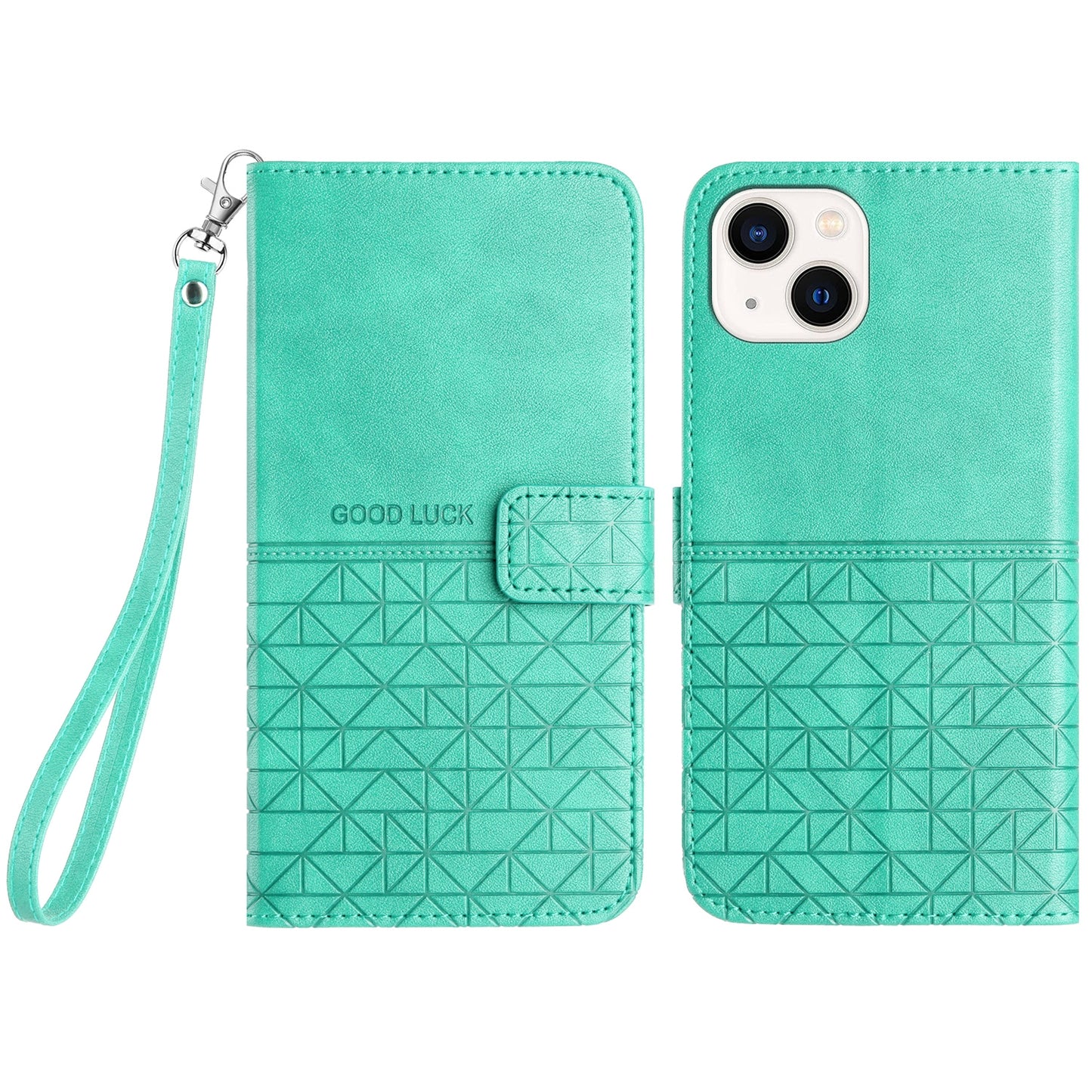 ELECTROPRIME For iPhone 15 Rhombic Texture Leather Phone Case with Lanyard(Green)
