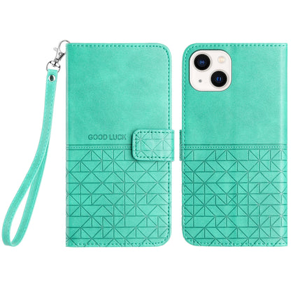 ELECTROPRIME For iPhone 15 Rhombic Texture Leather Phone Case with Lanyard(Green)