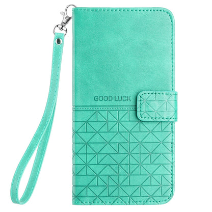 ELECTROPRIME For iPhone 15 Rhombic Texture Leather Phone Case with Lanyard(Green)
