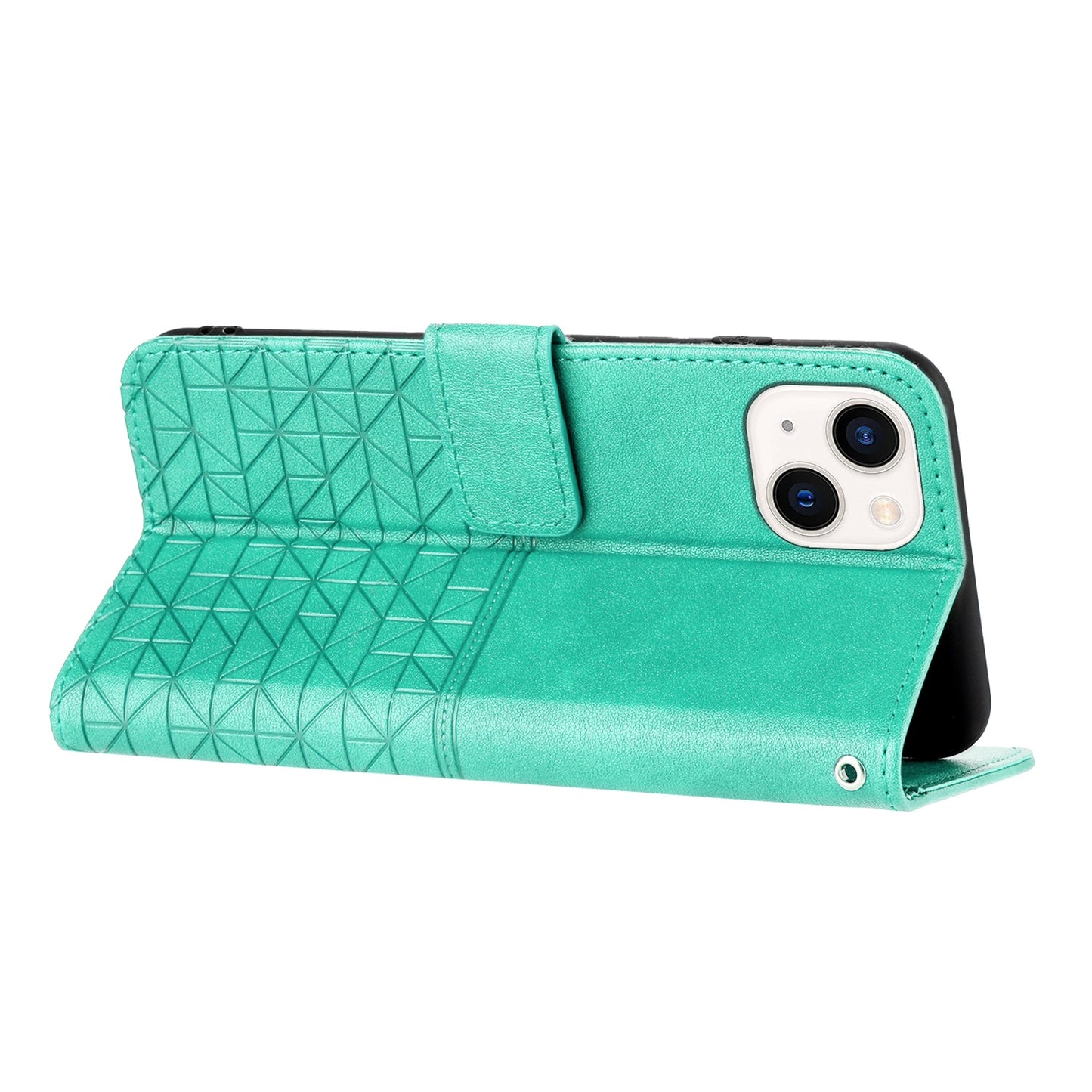 ELECTROPRIME For iPhone 15 Rhombic Texture Leather Phone Case with Lanyard(Green)