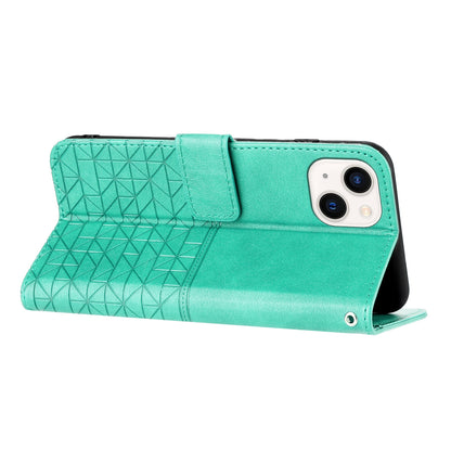 ELECTROPRIME For iPhone 15 Rhombic Texture Leather Phone Case with Lanyard(Green)