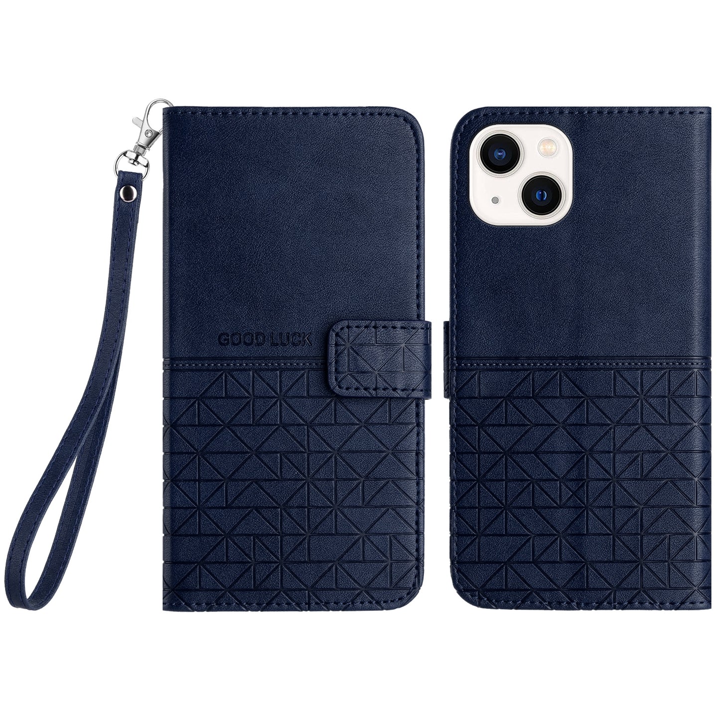 ELECTROPRIME For iPhone 15 Rhombic Texture Leather Phone Case with Lanyard(Blue)