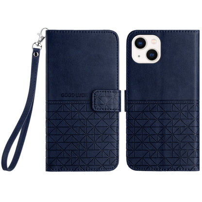 ELECTROPRIME For iPhone 15 Rhombic Texture Leather Phone Case with Lanyard(Blue)