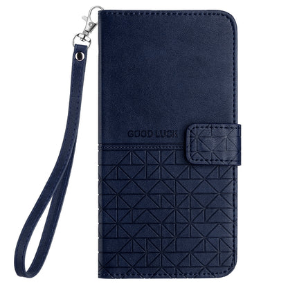 ELECTROPRIME For iPhone 15 Rhombic Texture Leather Phone Case with Lanyard(Blue)