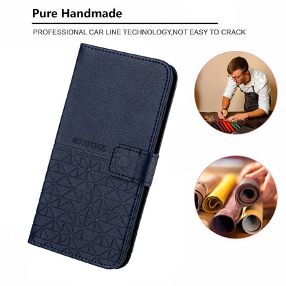 ELECTROPRIME For iPhone 15 Rhombic Texture Leather Phone Case with Lanyard(Blue)