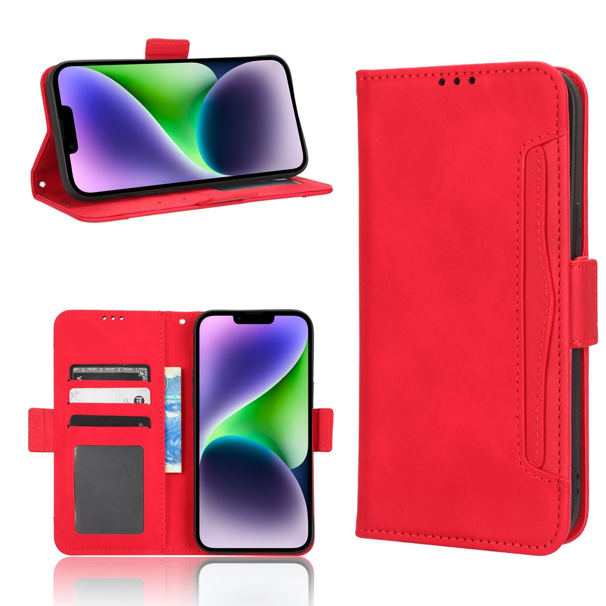 ELECTROPRIME For iPhone 15 Plus Skin Feel Calf Texture Card Slots Leather Phone Case(Red)