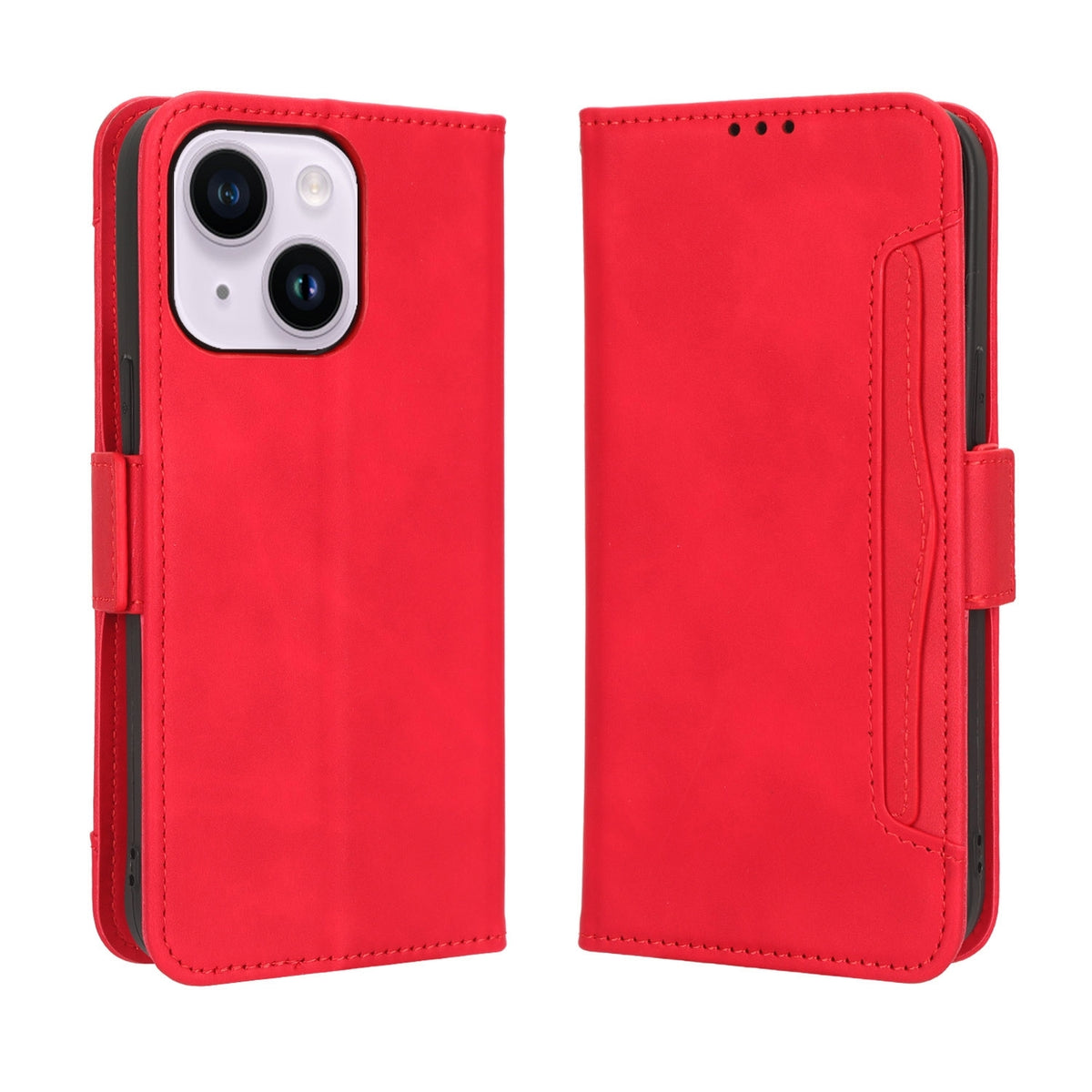 ELECTROPRIME For iPhone 15 Plus Skin Feel Calf Texture Card Slots Leather Phone Case(Red)