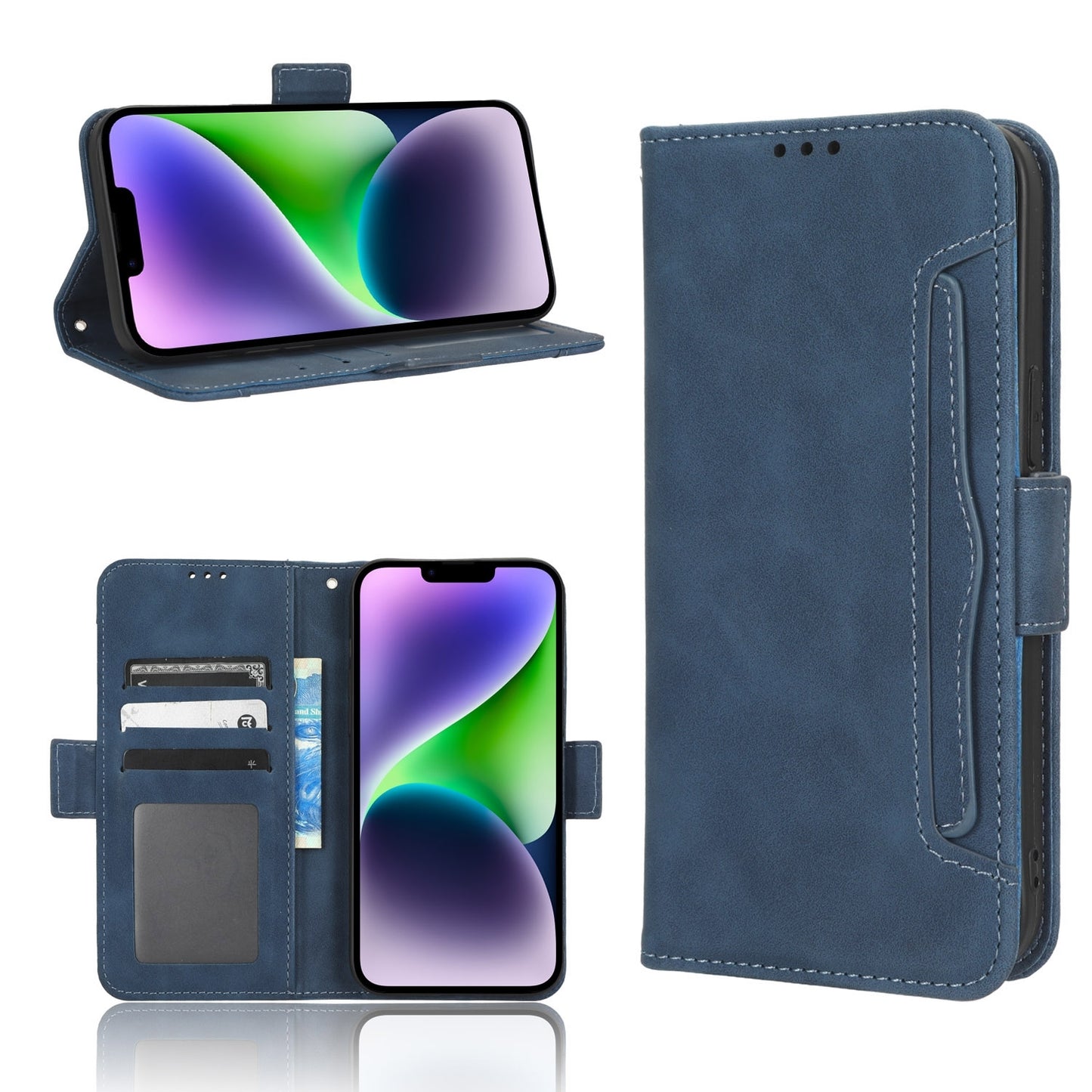 ELECTROPRIME For iPhone 15 Skin Feel Calf Texture Card Slots Leather Phone Case(Blue)