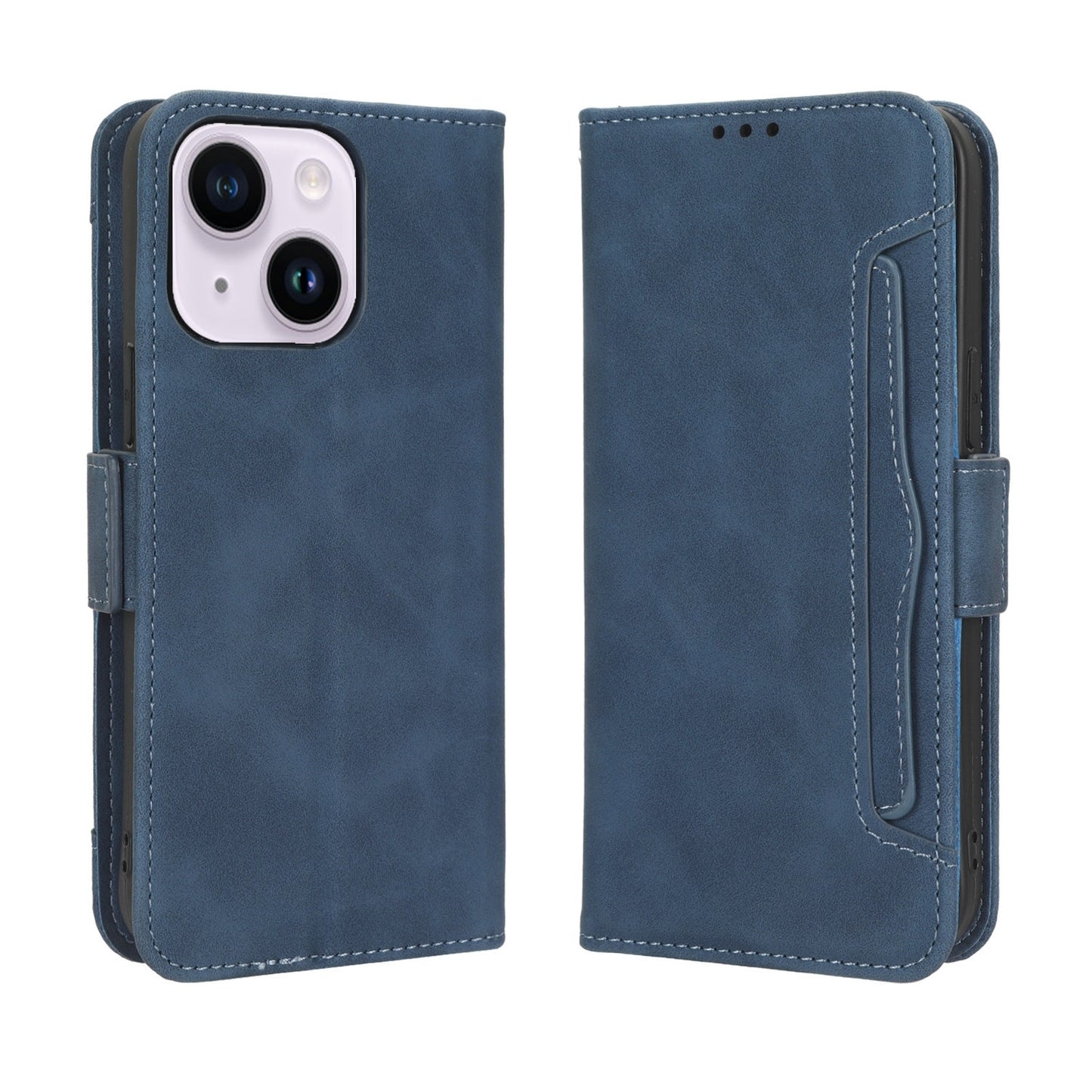 ELECTROPRIME For iPhone 15 Skin Feel Calf Texture Card Slots Leather Phone Case(Blue)